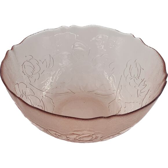 Arcoroc France Glass Bowl Pink Rosaline Pattern 9 Inch Large Serving Rosa Frost - Picture 1 of 8